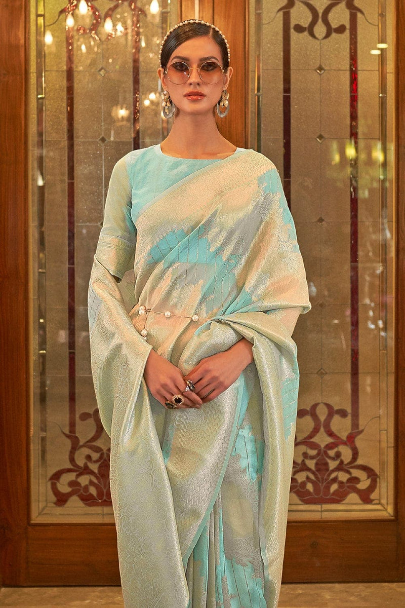 Cyan Blue Modal Silk Weaving Saree - Sequins Edition