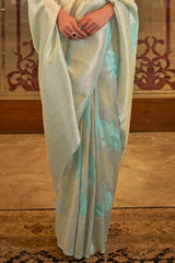 Cyan Blue Modal Silk Weaving Saree - Sequins Edition