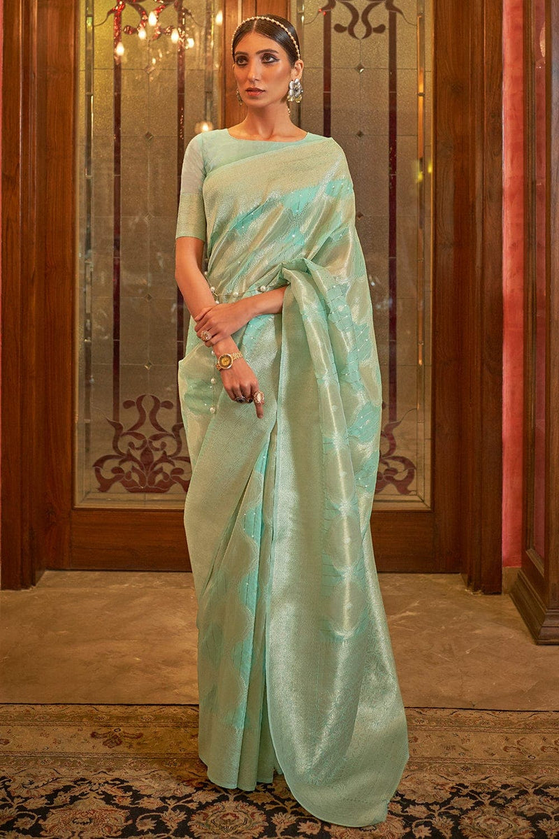 Fern Green Modal Silk Weaving Saree - Sequins Edition