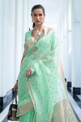 Mint Green Banarasi Modal Silk Saree