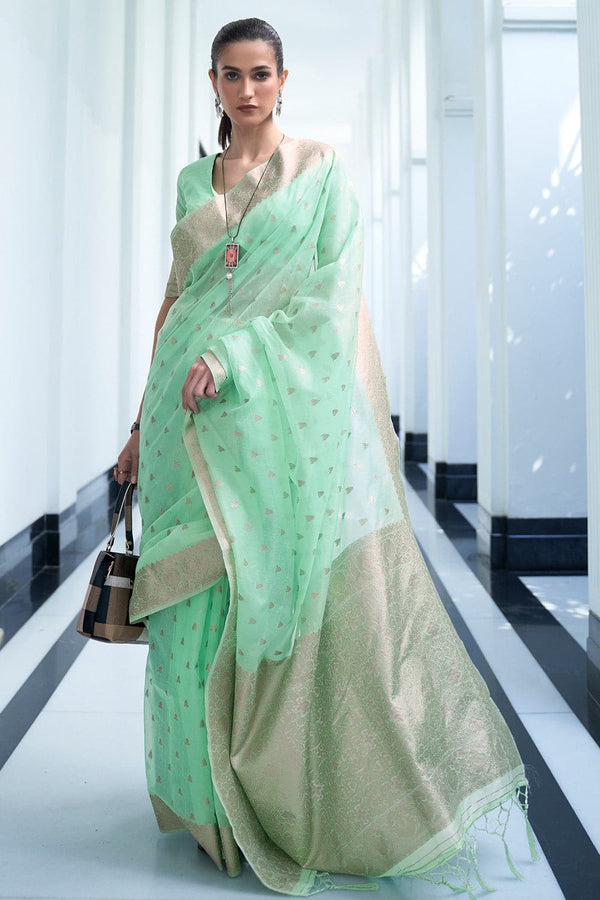 Mint Green Banarasi Modal Silk Saree