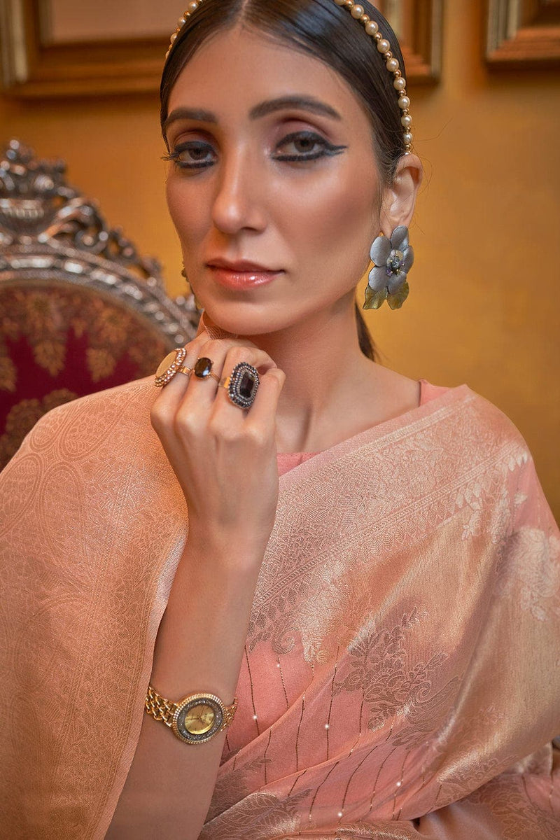 Peach Modal Silk Weaving Saree - Sequins Edition
