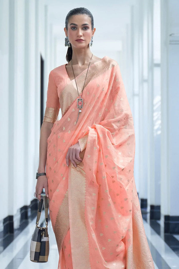 Peach Banarasi Modal Silk Saree