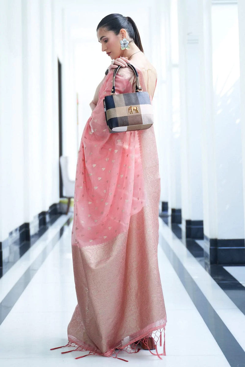 Rose Pink Banarasi Modal Silk Saree