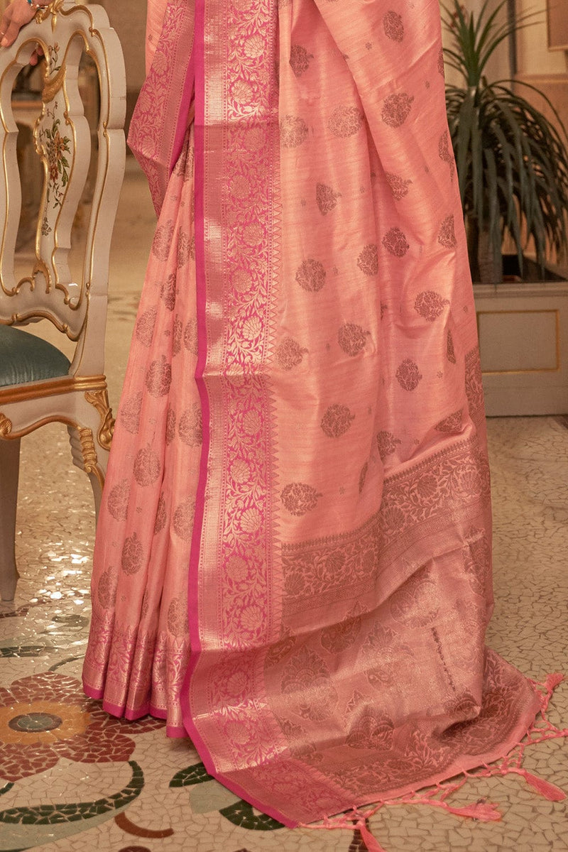 Rose Pink Woven South Silk Saree