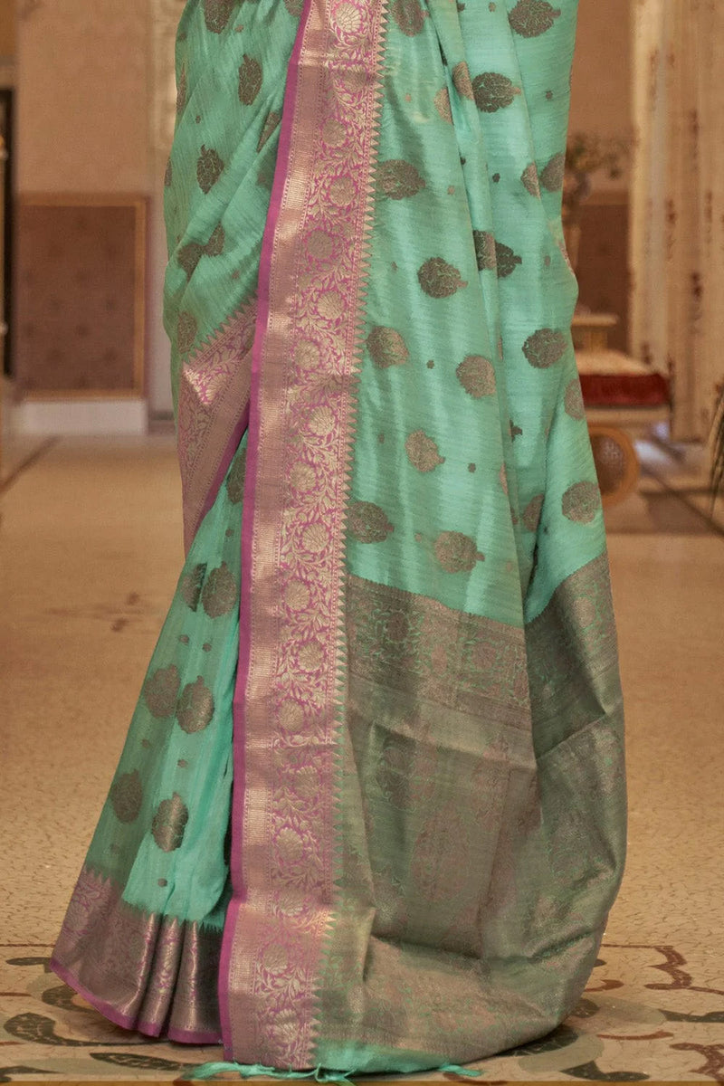 Turquoise Blue Woven South Silk Saree