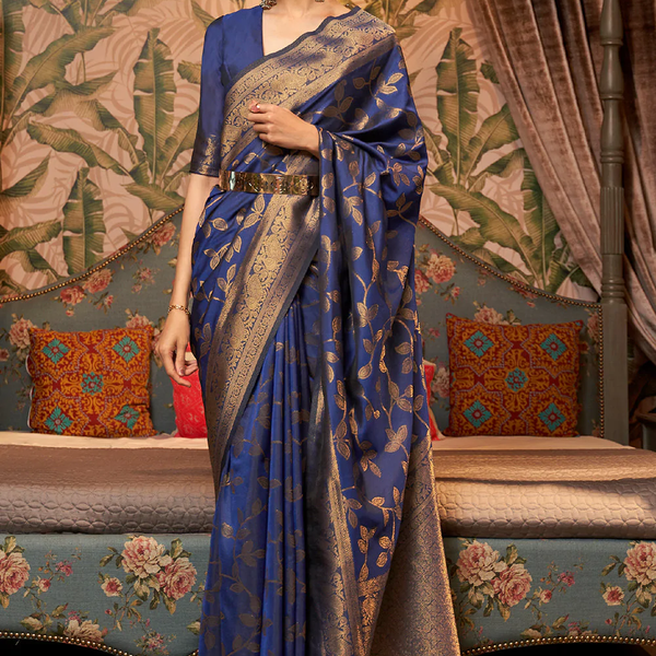 Blue Kanjivaram Silk Saree With Floral Buttas | Singhania's