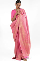 Blossom Pink Zari Woven Kanjivaram Saree