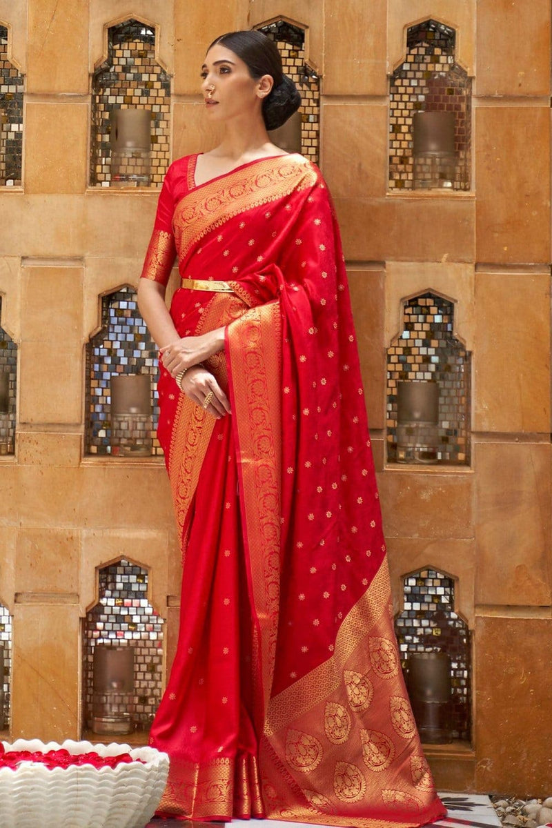 Bright Red Kanjivaram Silk Saree