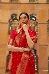Bright Red Kanjivaram Silk Saree