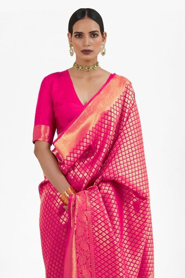 Cabaret Pink Zari Woven Kanjivaram Saree