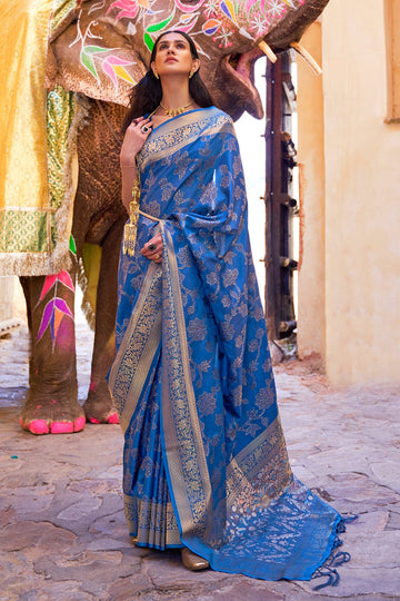 Cobalt Blue Woven Kanjivaram Silk Saree