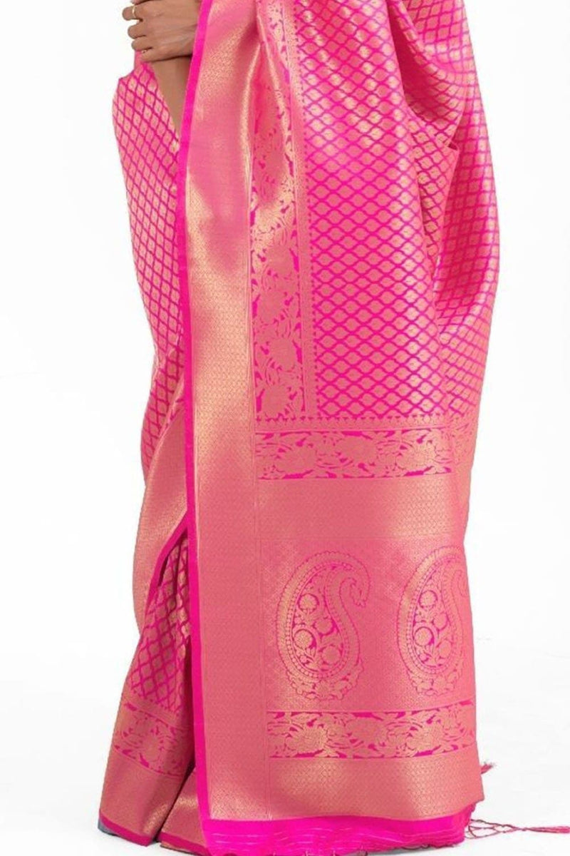 Cranberry Pink Zari Woven Kanjivaram Saree