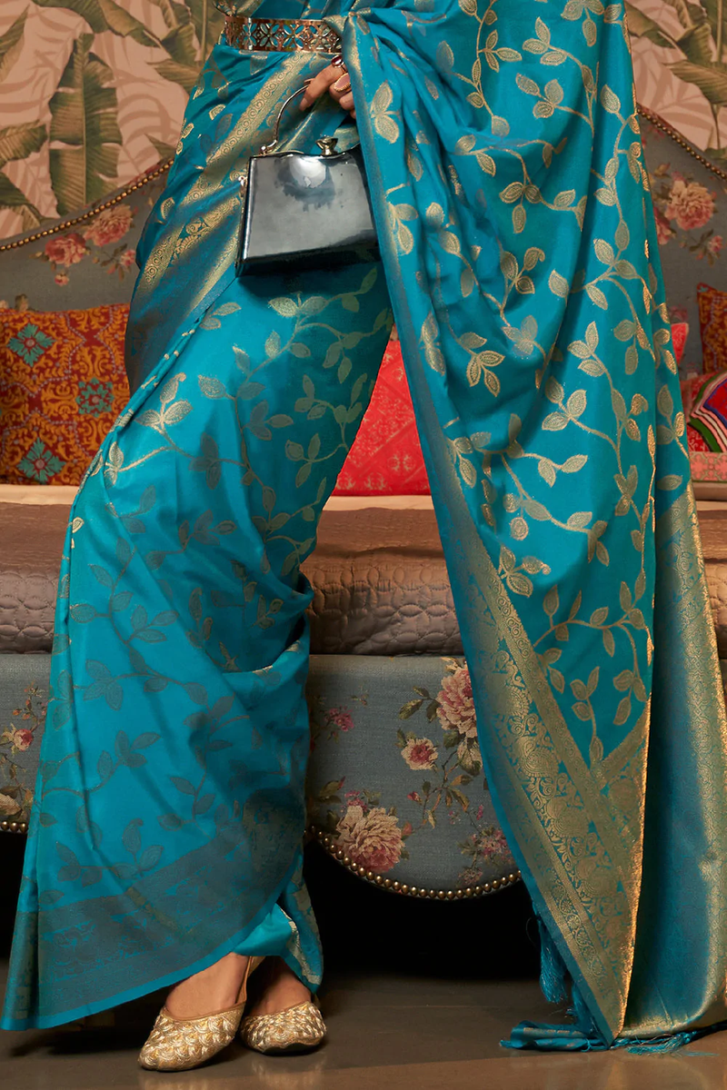 Cyan Blue Kanjivaram Silk Saree