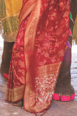 Fire Brick Red Woven Kanjivaram Silk Saree