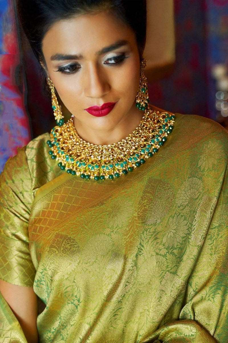 Flashy Green Zari Woven Kanjivaram Silk Saree
