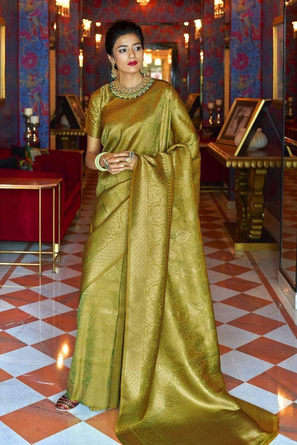Flashy Green Zari Woven Kanjivaram Silk Saree