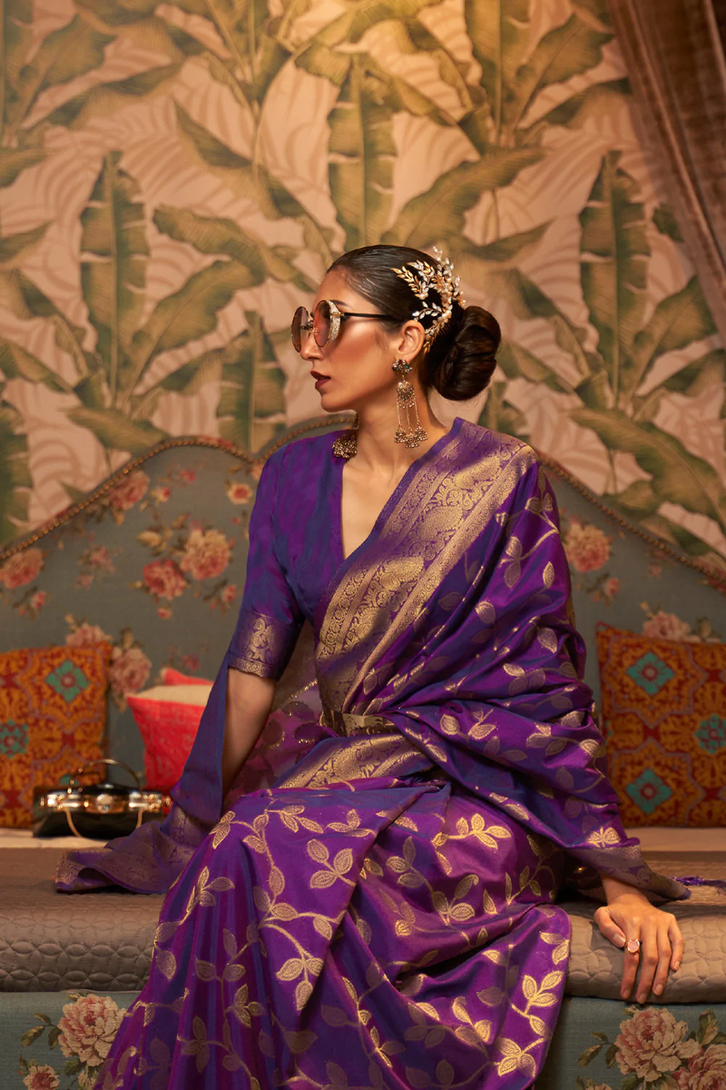 Banarasi saree : Purple jacquard weaving work banarasi silk ...