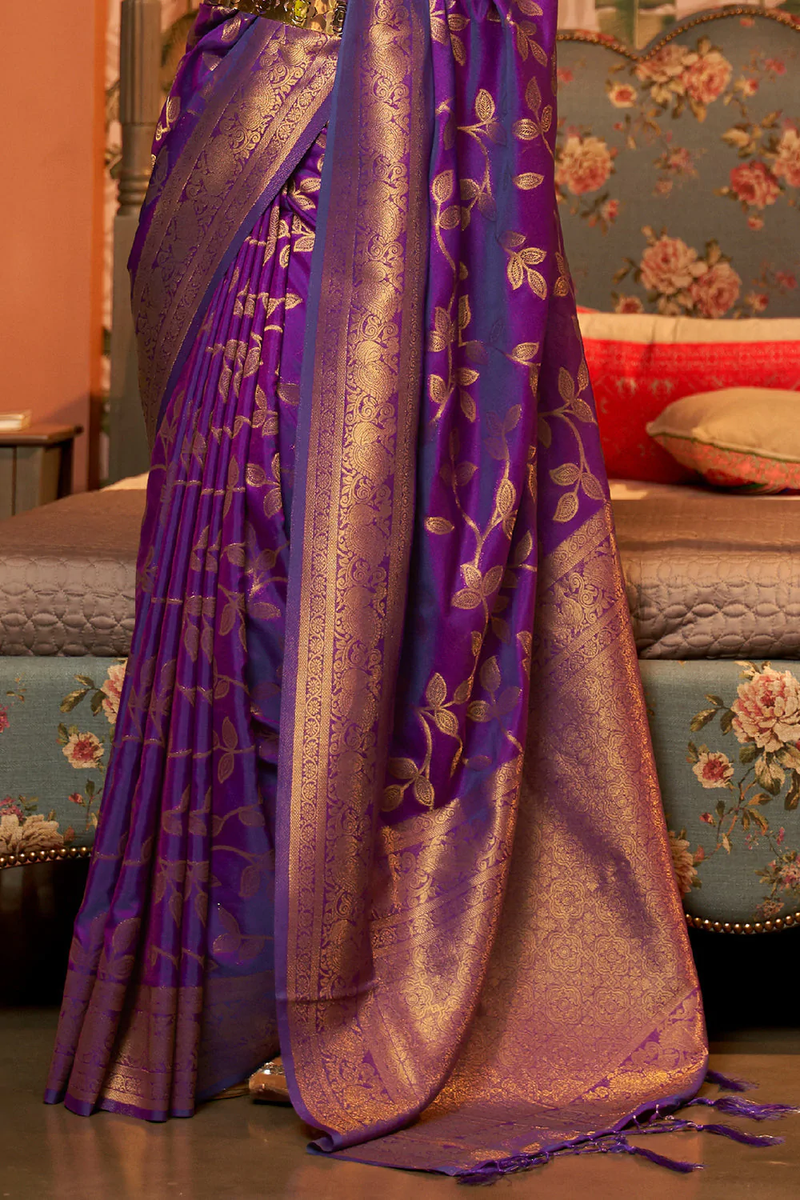Buy Purple Handwoven Kanjivaram Silk Saree T203254