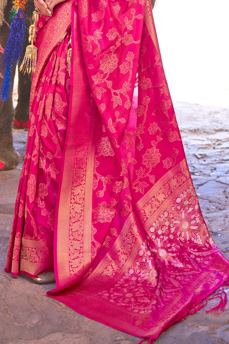Hot Pink Woven Kanjivaram Silk Saree
