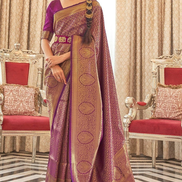 Buy Magnta Purple Kanjivaram Saree online-Karagiri