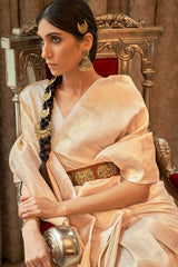 Ivory White Kanjivaram Silk Saree