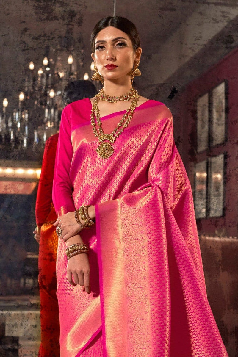 Magenta Pink Zari Woven Kanjivaram Saree