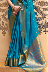 Neon Blue Kanjivaram Silk Saree