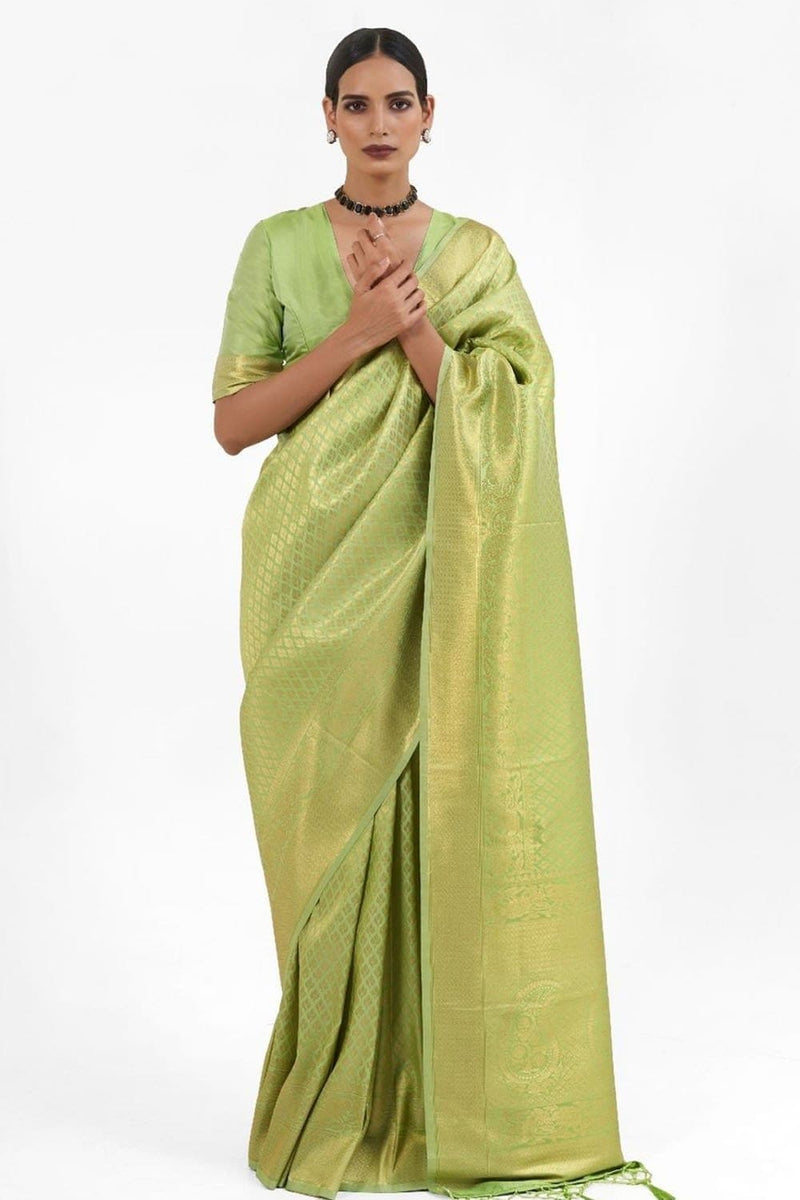 Olive Green Zari Woven Kanjivaram Saree