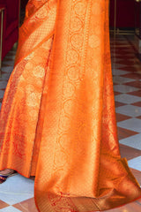 Orange Gold Zari Woven Kanjivaram Silk Saree