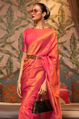 Peach Pink Kanjivaram Silk Saree