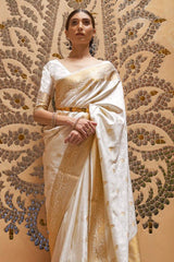 Pearl White Kanjivaram Silk Saree