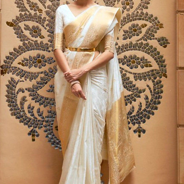 Shop Off white 8 kol temple border kanjivaram saree