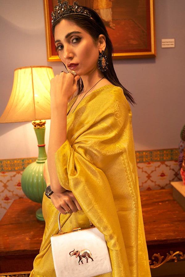 Pearlesecnt Yellow Kanjivaram Silk Saree