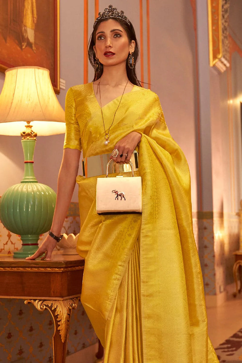 Pearlesecnt Yellow Kanjivaram Silk Saree