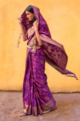 Wine Purple Woven Kanjivaram Silk Saree