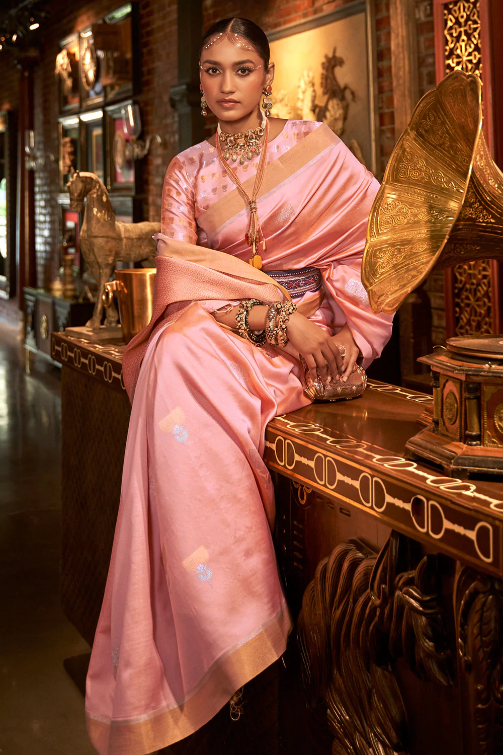 Light Brown with Baby Pink Soft Kanjivaram Silk Saree with Zari Weaving |  TST | The Silk Trend