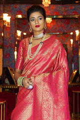 Punch Pink Zari Woven Kanjivaram Silk Saree