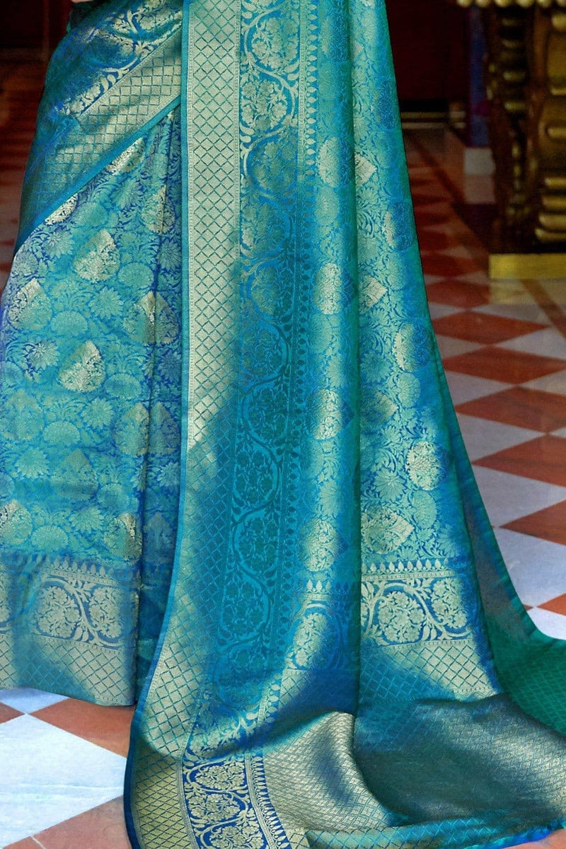 Steel Blue Zari Woven Kanjivaram Silk Saree