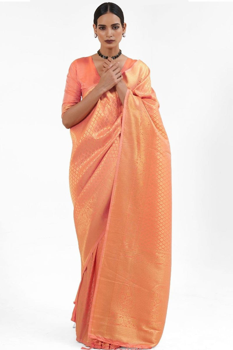 Terracotta Orange Zari Woven Kanjivaram Saree