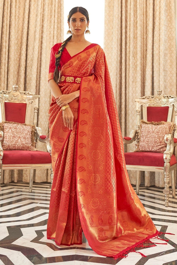 Venetian Red Kanjivaram Silk Saree