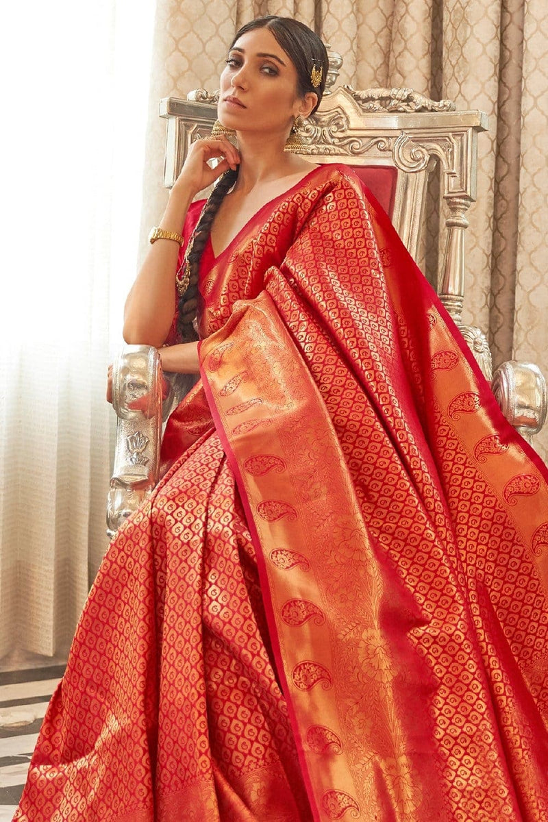 Venetian Red Kanjivaram Silk Saree