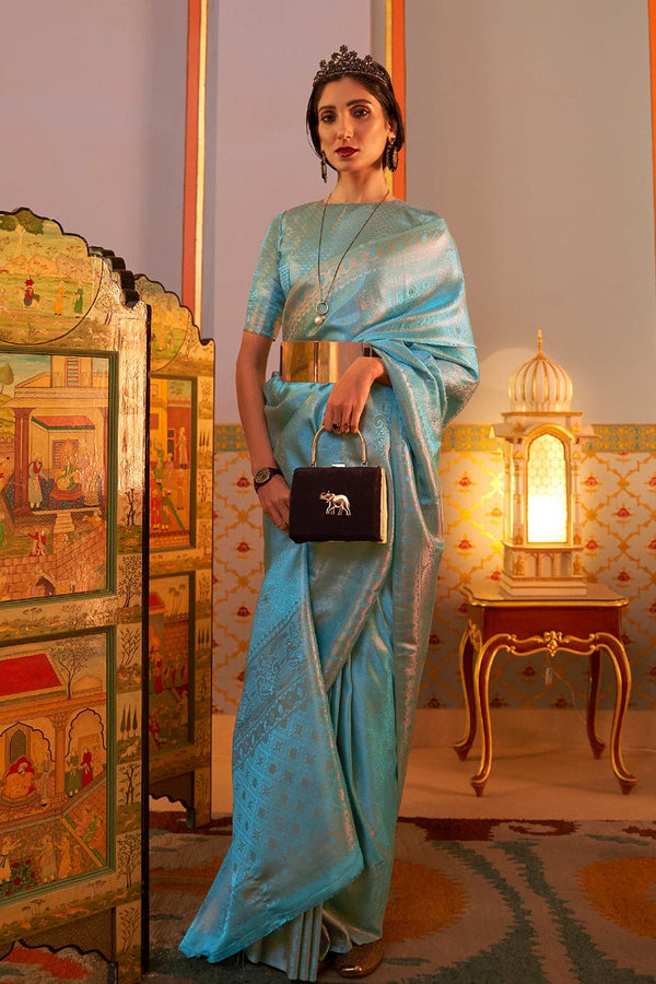 Vivid Blue Kanjivaram Silk Saree