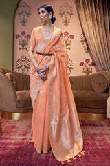 Cantaloupe Orange Linen Saree