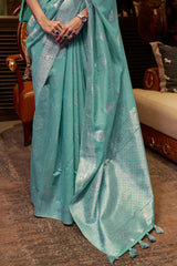 Cyan Blue Linen Saree