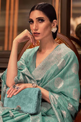 Cyan Blue Linen Saree