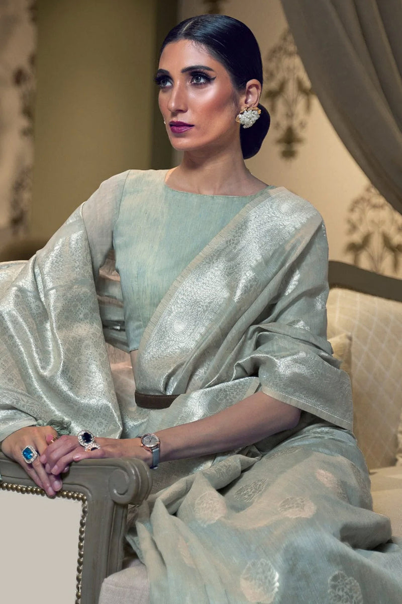 Pearl River Grey Linen Saree