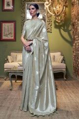 Pearl River Grey Linen Saree