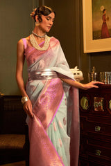 Sky Blue Woven Linen Saree