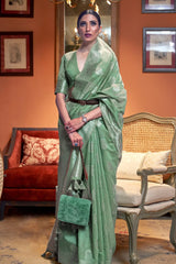 Turquoise Green Linen Saree